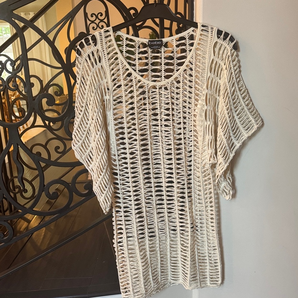 Bebe Cream Open-Knit beach cover up